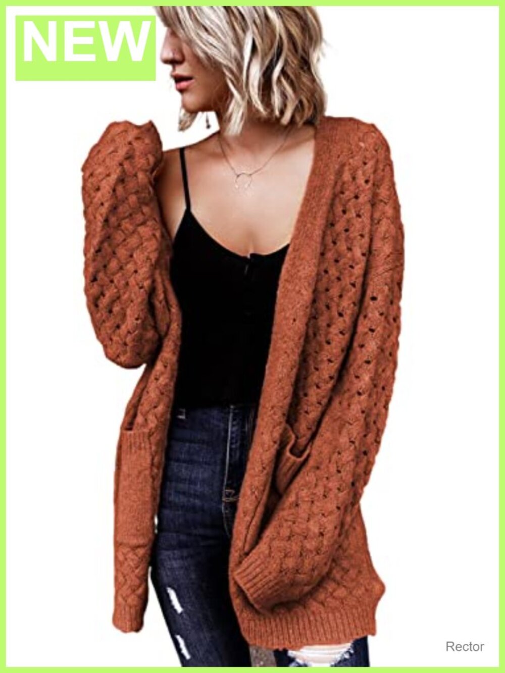 Women's Open Front Cable Knit Cardigan Sweater with Pockets
